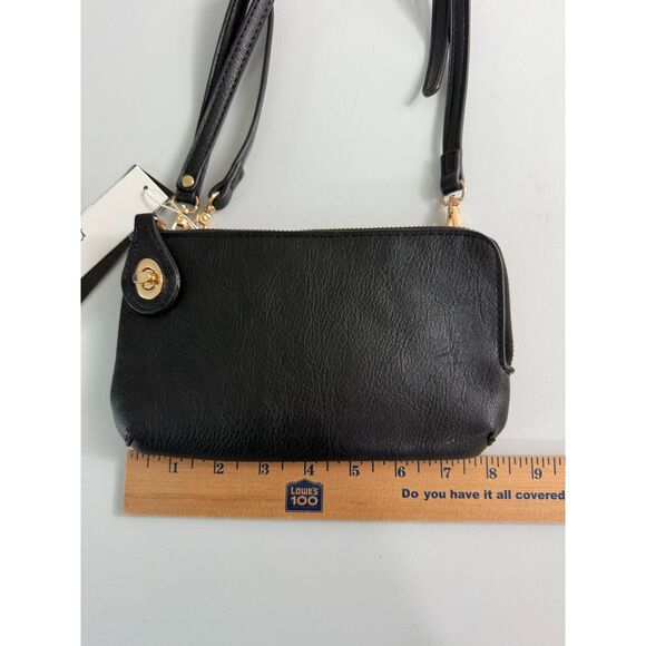 Poppi Black Vegan Wristlet Crossbody Wallet Bag Gold Hardware New With Tags - Picture 7 of 10